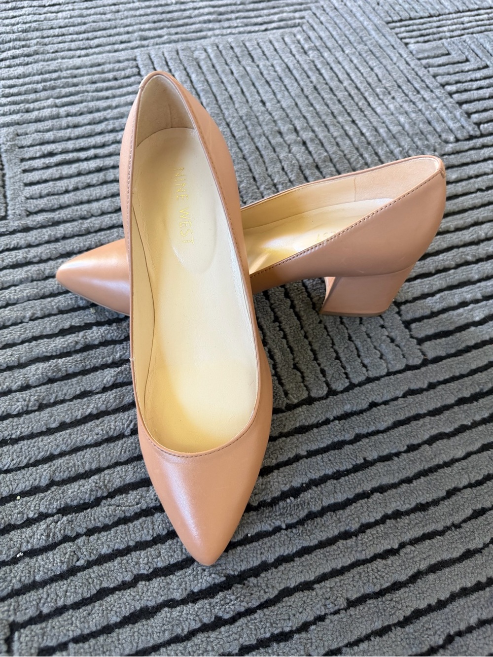 Nine West Pointed Block Heel Pumps - Nude/Tan